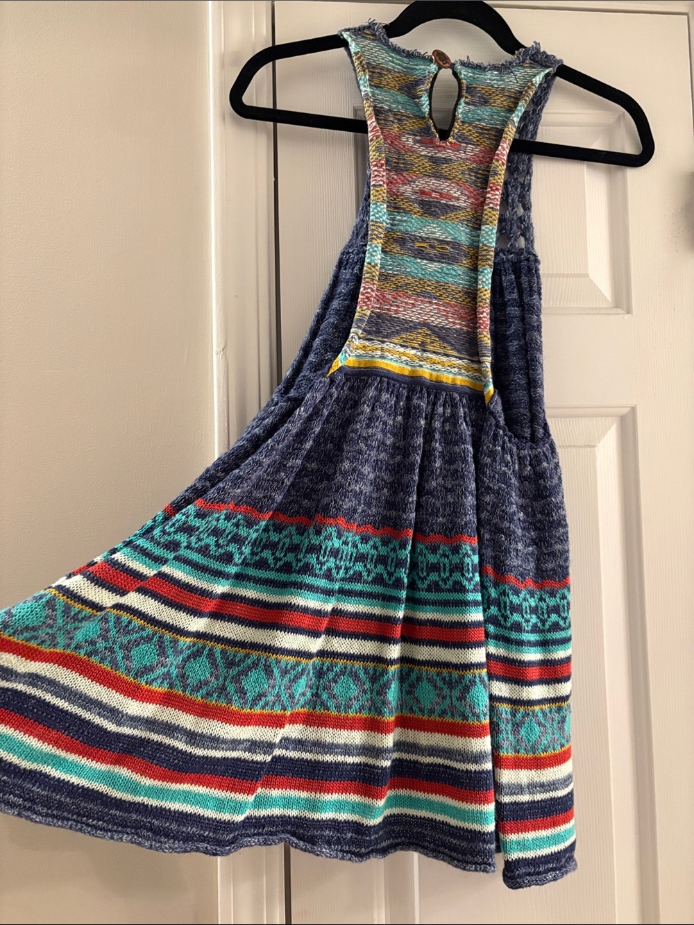 Free People Blue Crochet Bodice Multi-Stripe Knit Cover-Up Dress - Picture 5 of 8